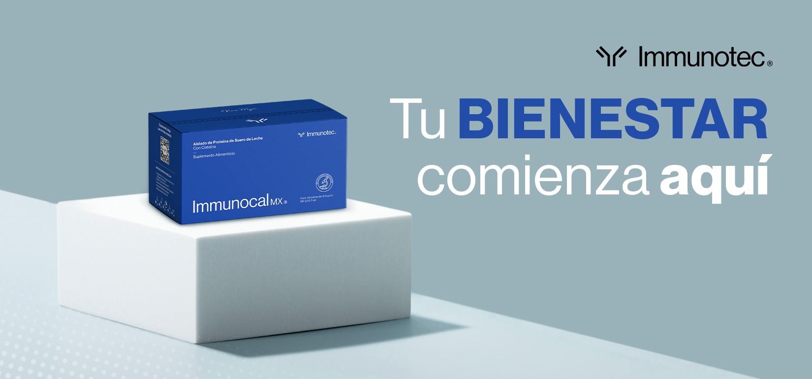 Banner principal de Immunocal con fondo blanco y producto destacado